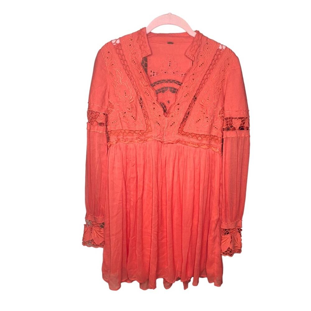 Free People In Dreamland Crochet Knit Dress Coral Size 2